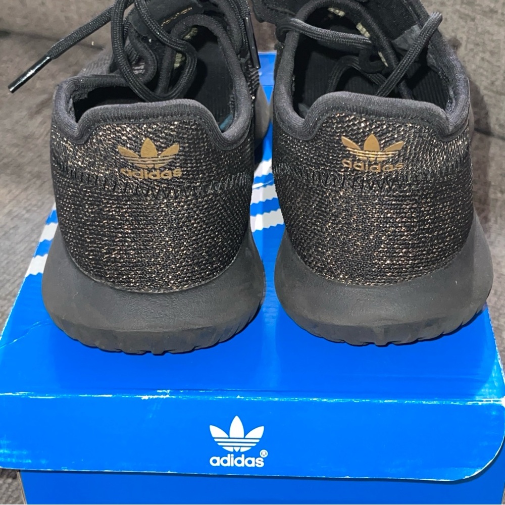 ADIDAS TUBULAR SHADOW KIDS 6 WOMEN 7.5 Black Gold Shoes - Picture 7 of 9